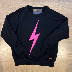 Aviator Nation Black Sweatshirt with Pink Lightning Bolt